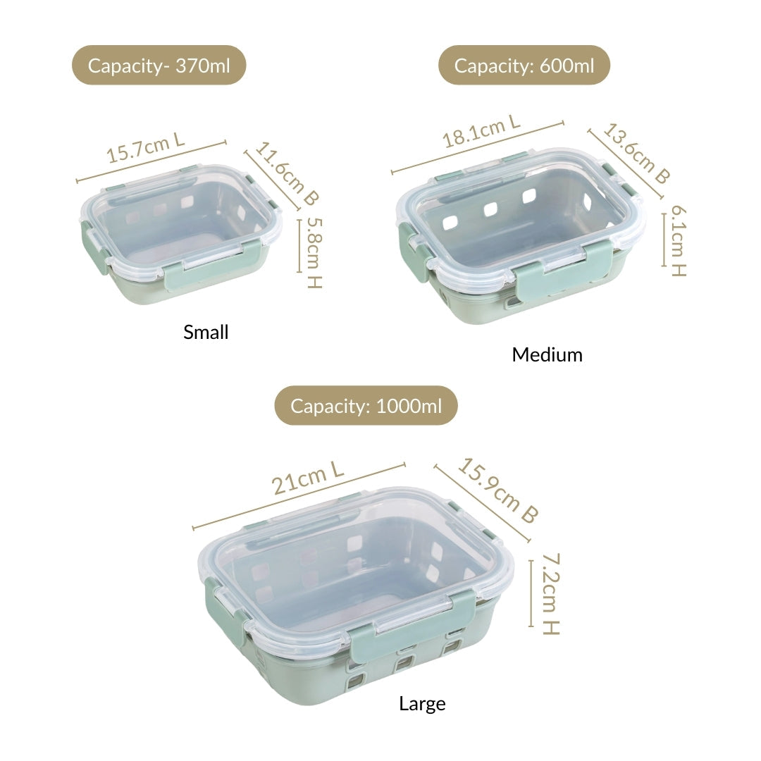 Gripso Microwave Safe Meal Prep Container With Silicone Sleeves Set Of 3 Sage Green S 370ml M 600ml L 1000ml Nestasia