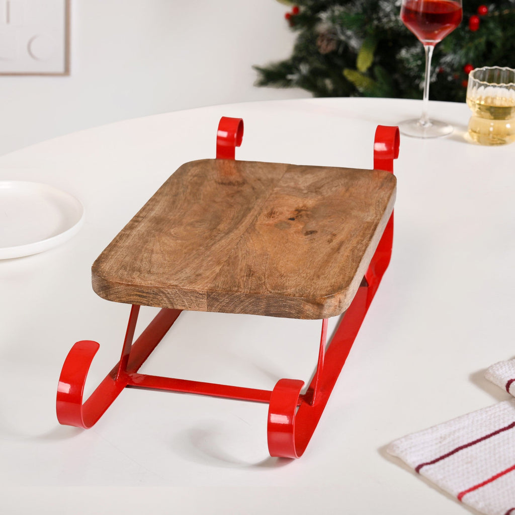 Wooden Sleigh Table Riser Serving Platter Nestasia