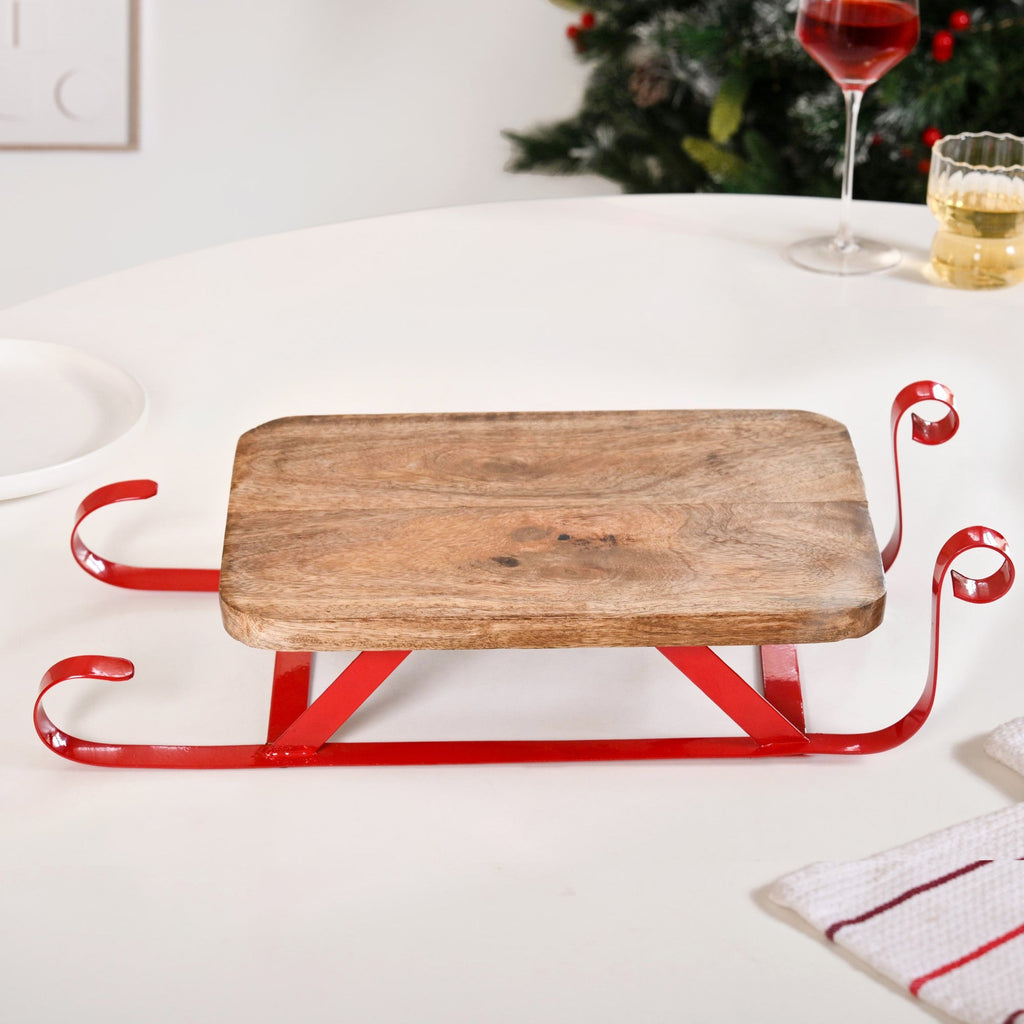Wooden Sleigh Table Riser Serving Platter Nestasia