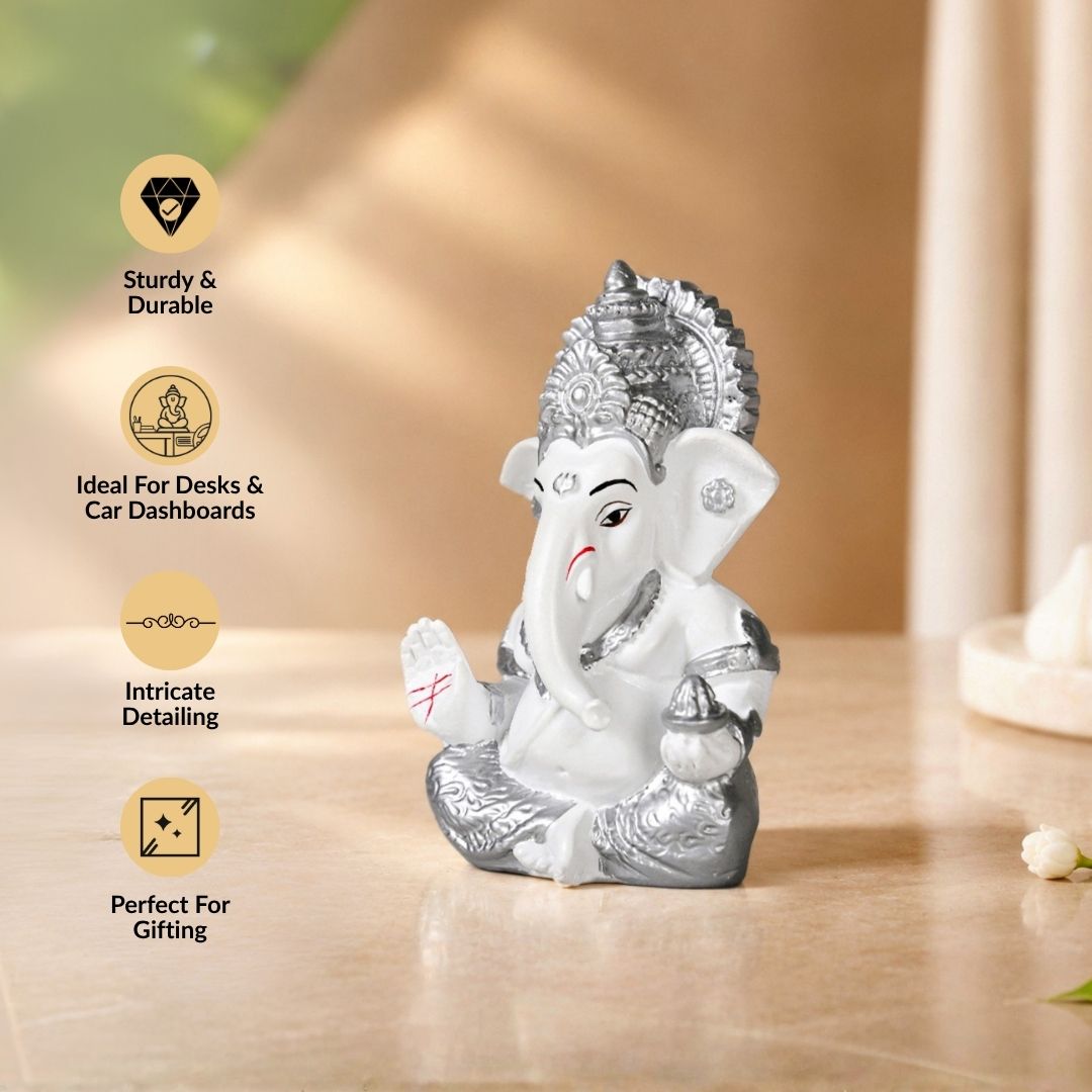 Small Lord Ganesh Idol White 9cm Nestasia