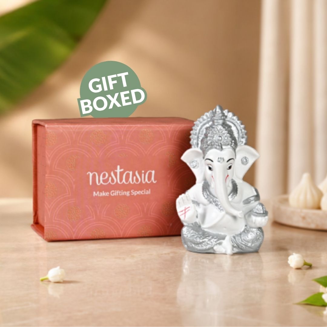Small Lord Ganesh Idol White 9cm Nestasia