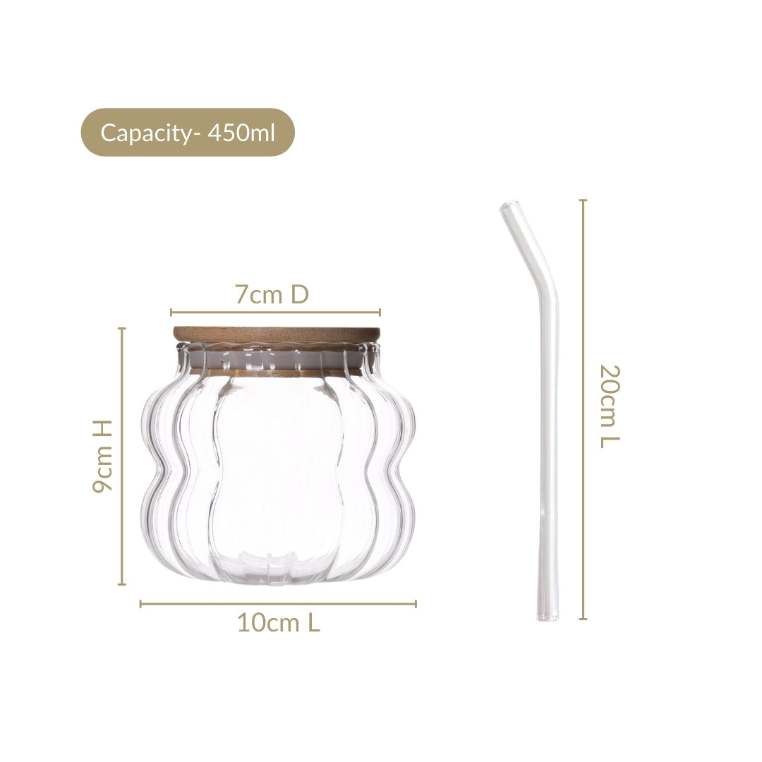 Small Ribbed Glass Tumbler Set Of 2 450ml Nestasia