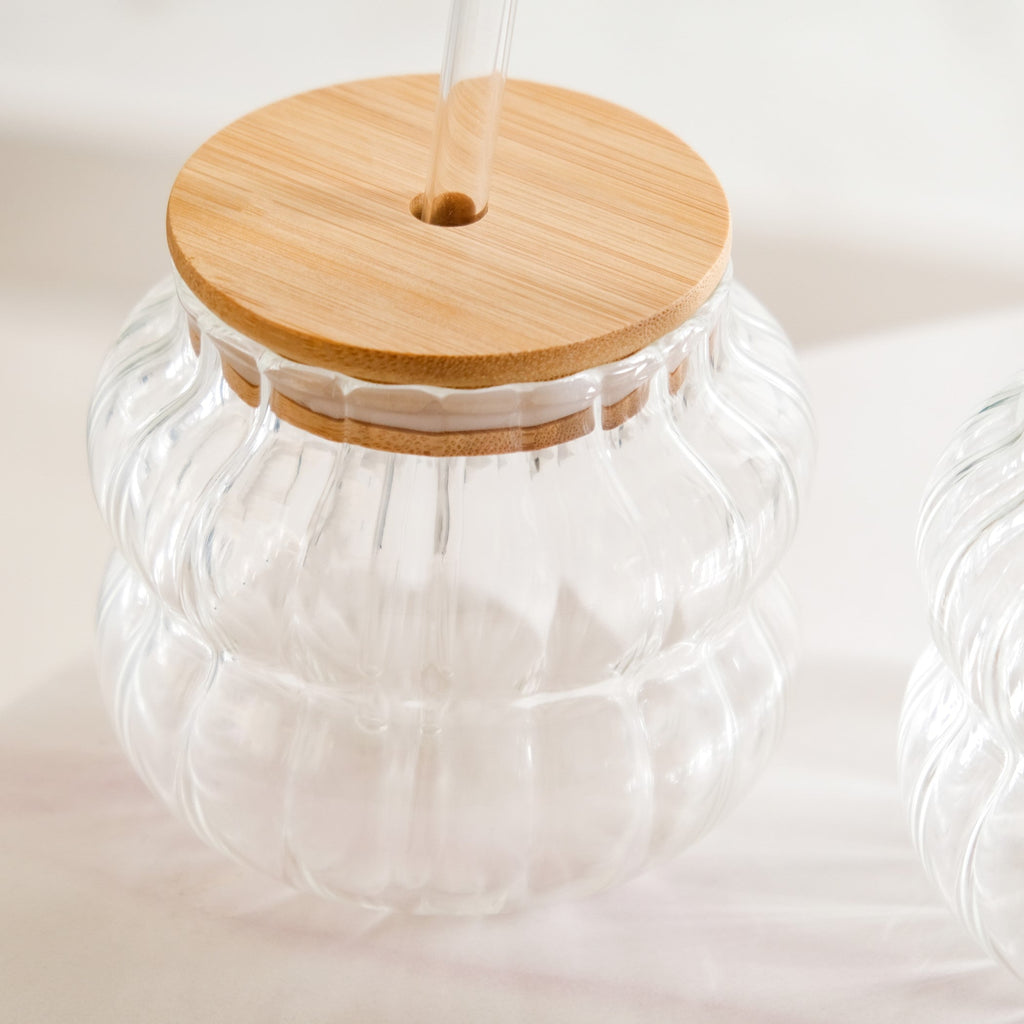 Small Ribbed Glass Tumbler Set Of 2 450ml Nestasia