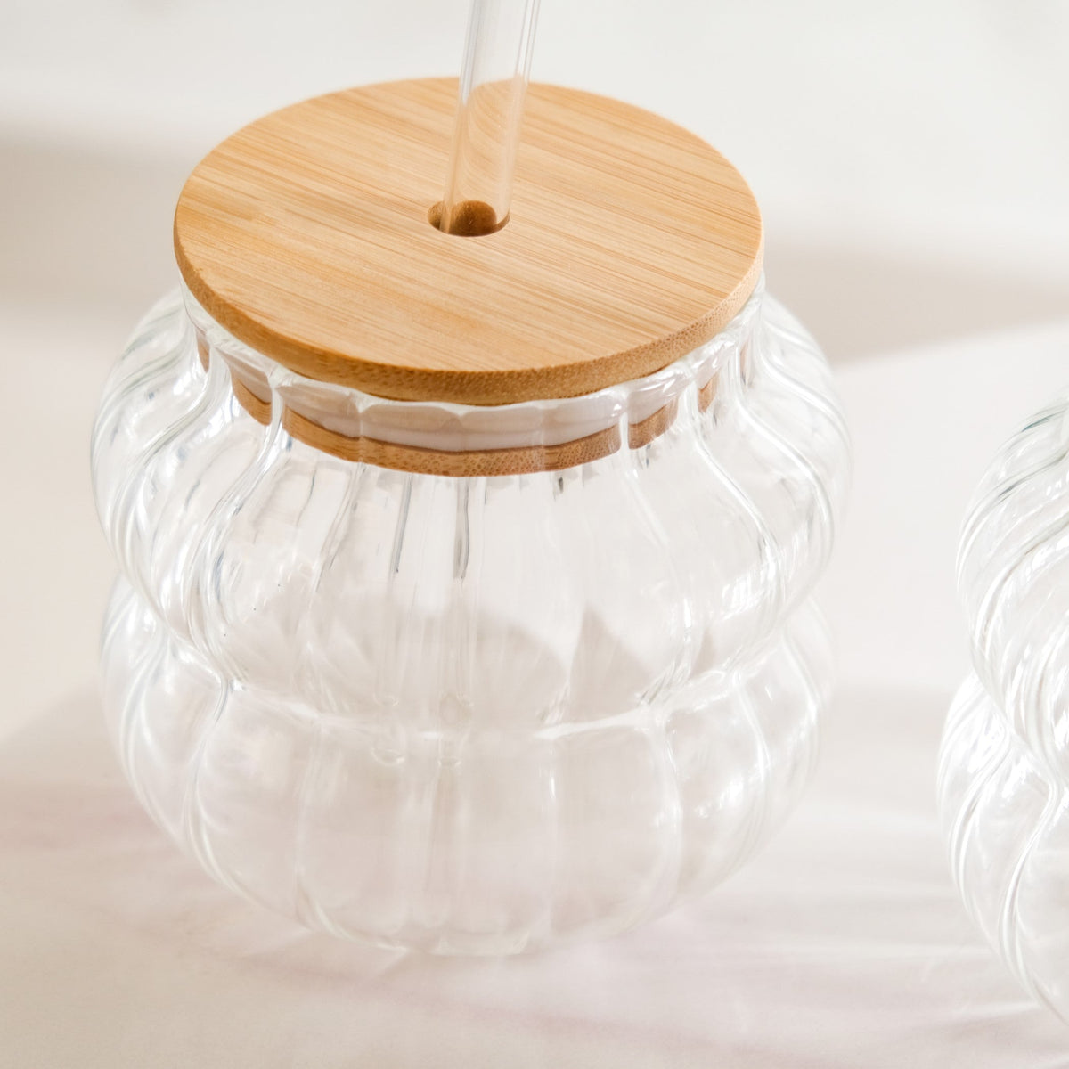 Small Ribbed Glass Tumbler Set Of 2 450ml Nestasia