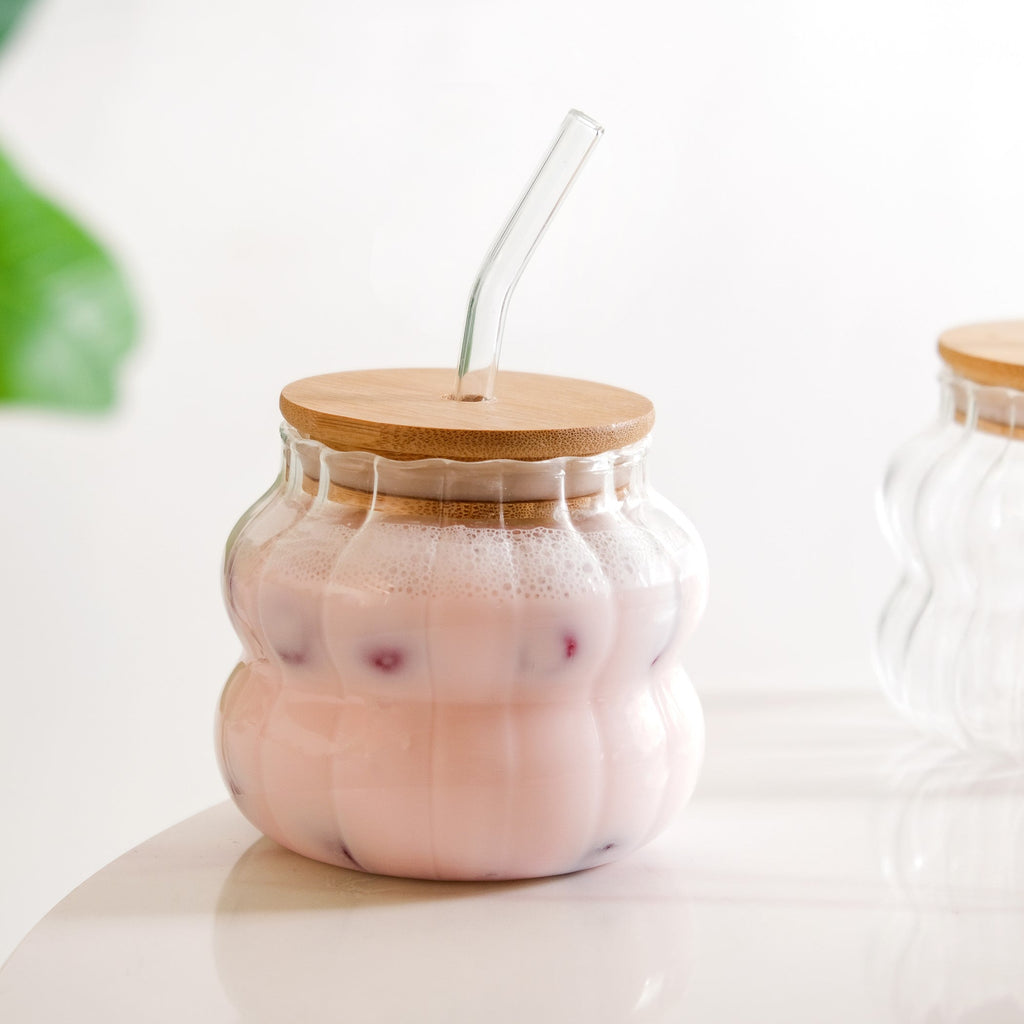 Small Ribbed Glass Tumbler Set Of 2 450ml Nestasia