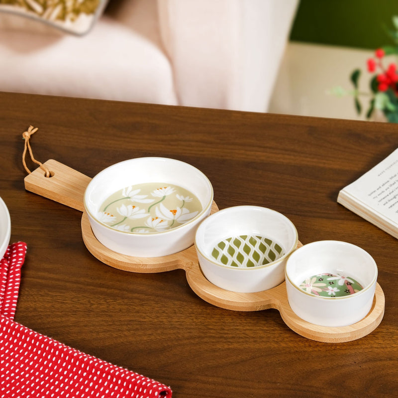 Sage Scape Snack Bowl And Tray Set Of 4 Nestasia