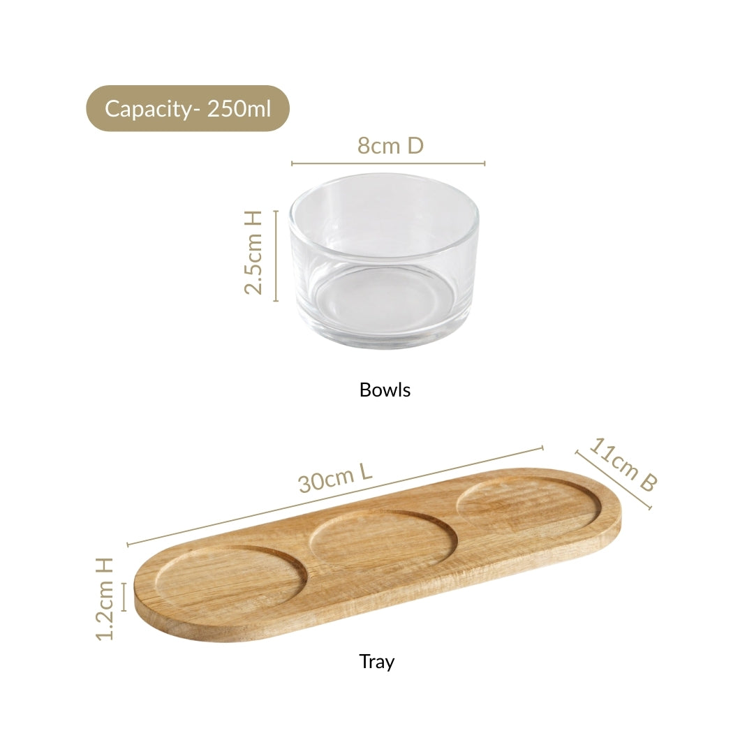 Snack Bowls Set Of 3 With Acacia Wood Tray Nestasia