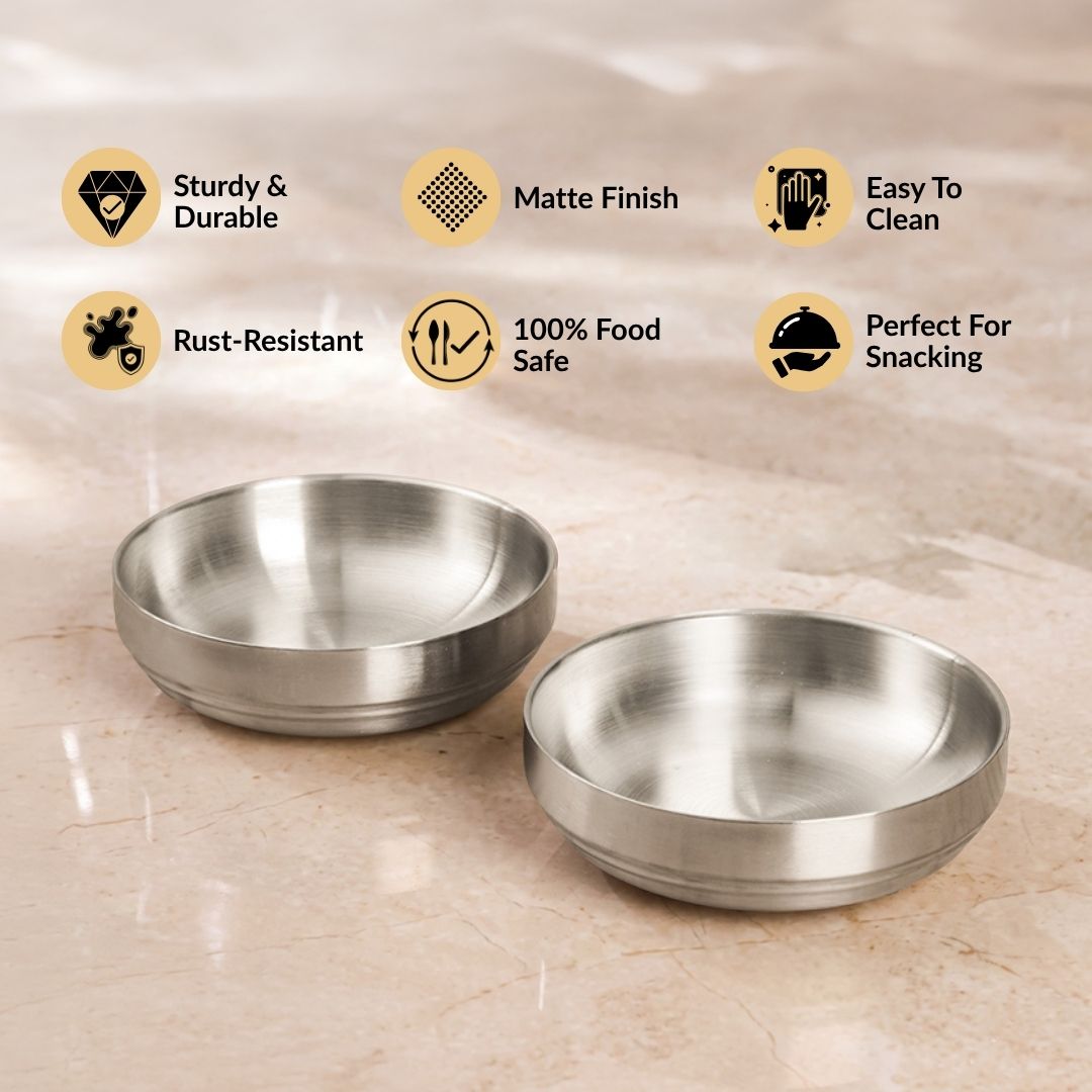 Snack Bowl Matte Double Wall Stainless Steel Set Of 2 250ml Nestasia