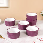 Set of 6 Ceramic Cresta Snack Bowl Purple 400ml Nestasia