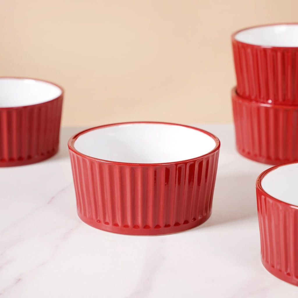 Cresta Ceramic Snack Bowl Set Of 6 Red 400ml Nestasia