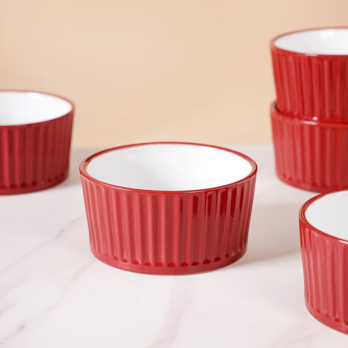 Cresta Ceramic Snack Bowl Set Of 6 Red 400ml Nestasia