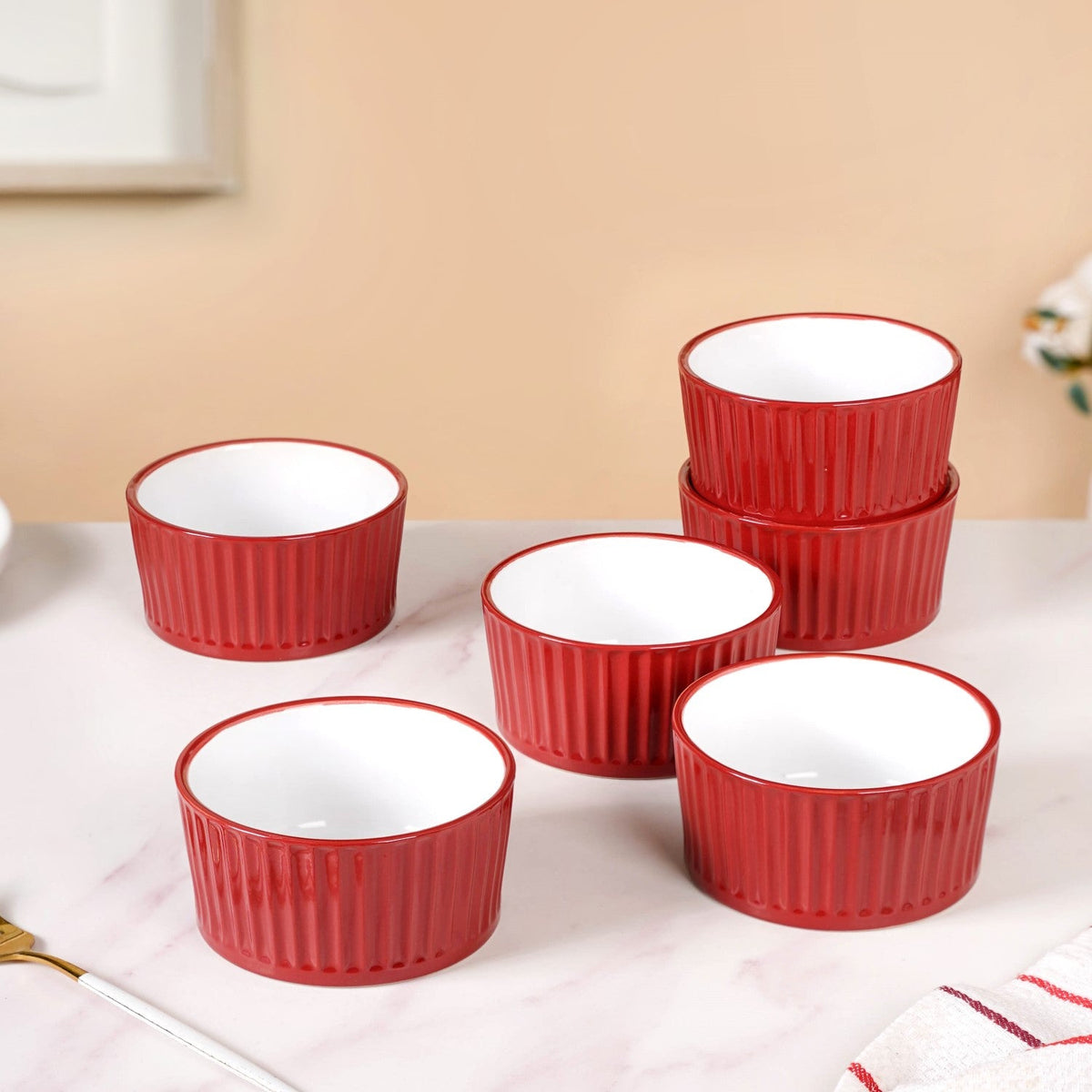 Cresta Ceramic Snack Bowl Set Of 6 Red 400ml Nestasia