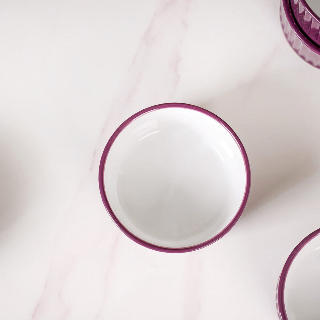 Set of 6 Ceramic Cresta Snack Bowl Purple 400ml Nestasia