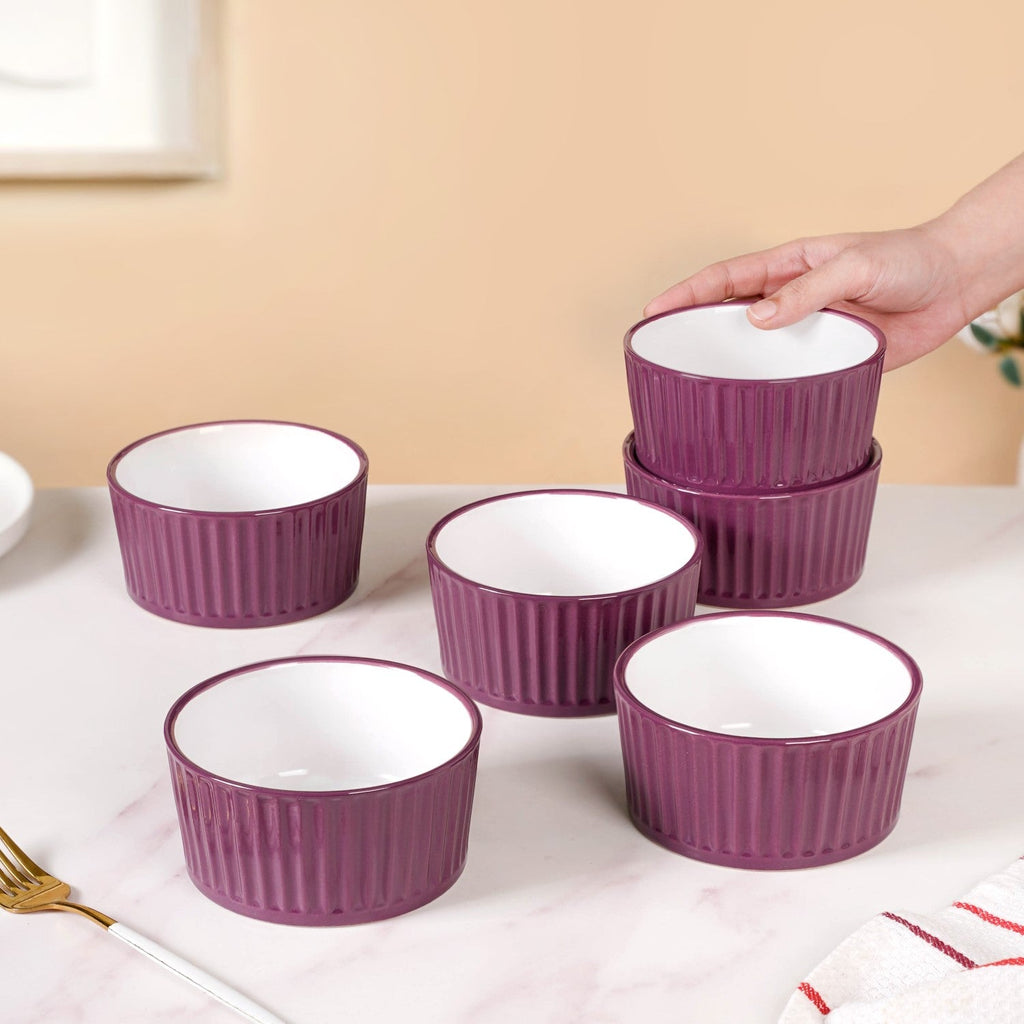 Set of 6 Ceramic Cresta Snack Bowl Purple 400ml Nestasia