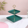 2-Tier Square Ceramic Snack Stand Green Nestasia