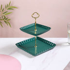 2-Tier Square Ceramic Snack Stand Green Nestasia