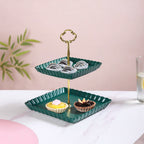2-Tier Square Ceramic Snack Stand Green Nestasia