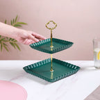 2-Tier Square Ceramic Snack Stand Green Nestasia