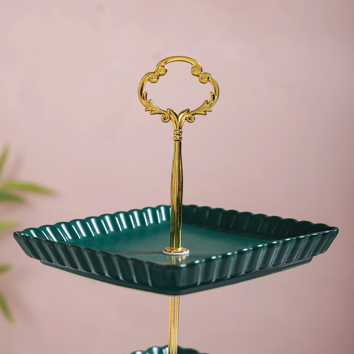 2-Tier Square Ceramic Snack Stand Green Nestasia