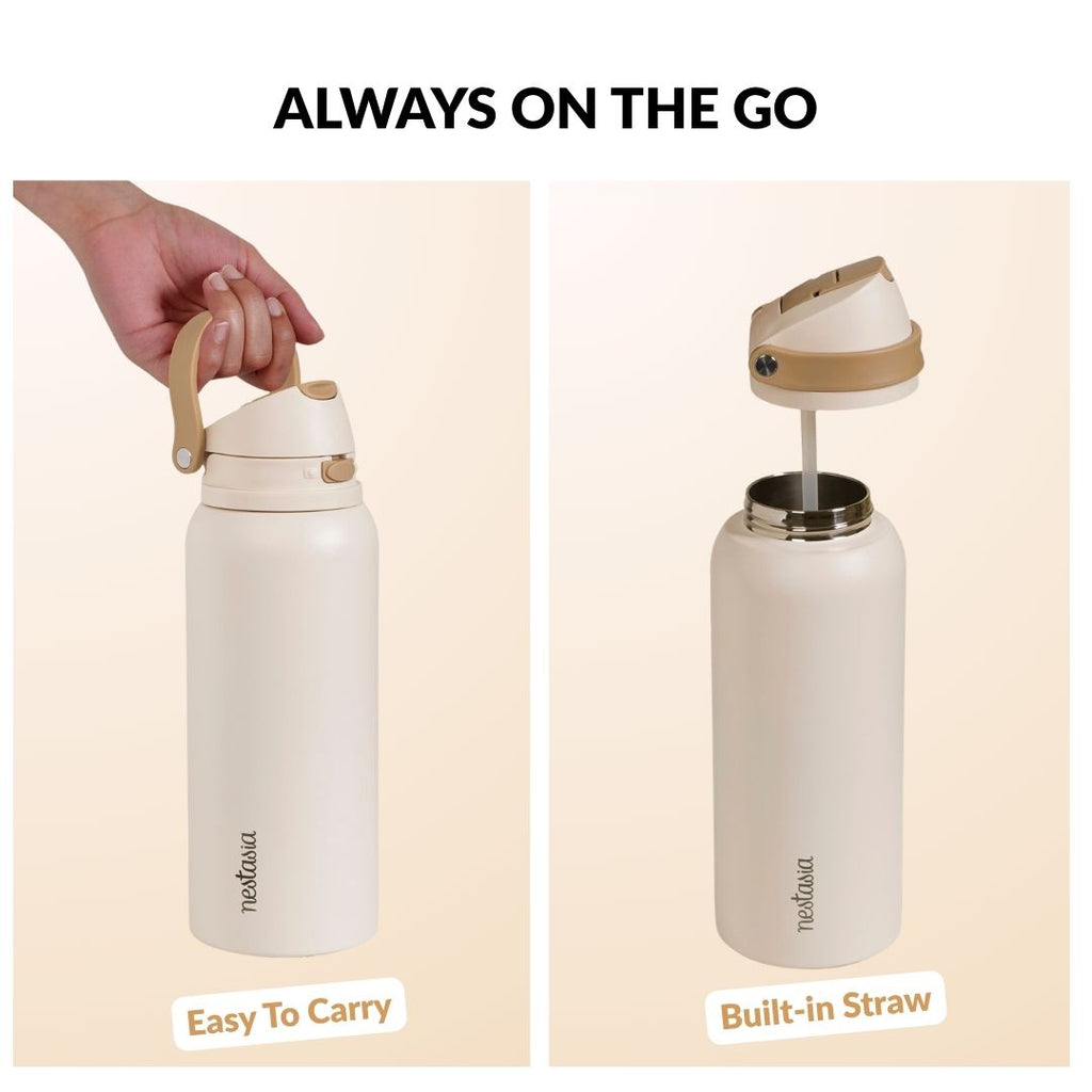 SnapSip Tumbler With Top Handle Honey Oat 1000ml Nestasia