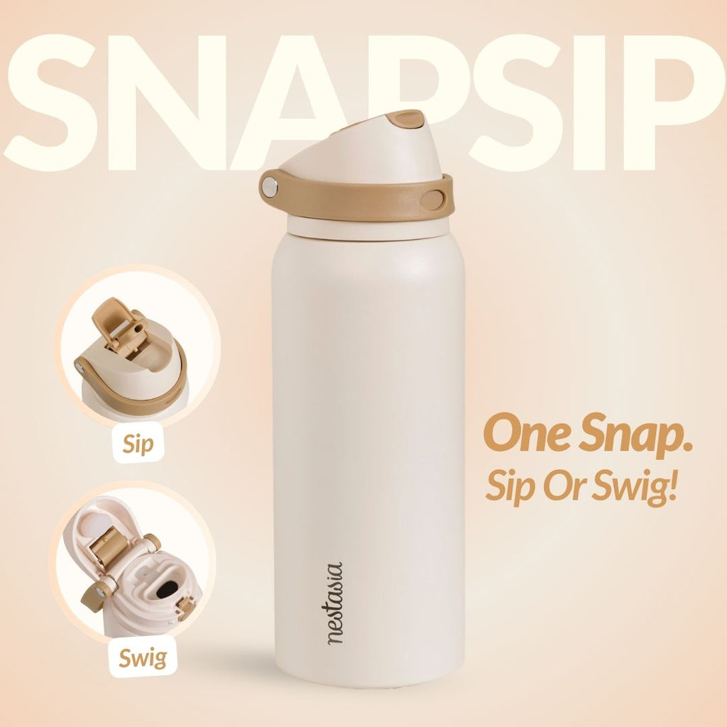 SnapSip Tumbler With Top Handle Honey Oat 1000ml Nestasia