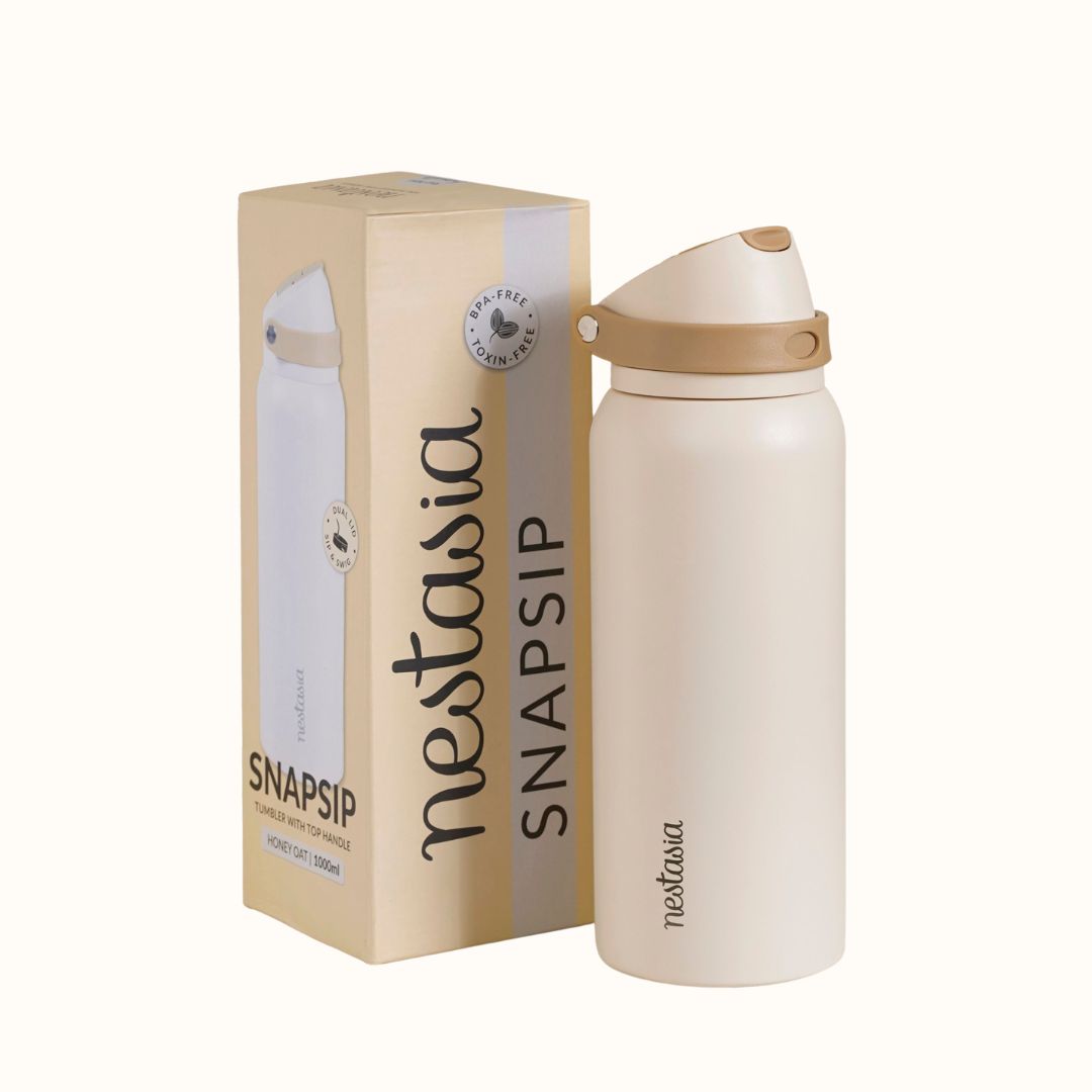 SnapSip Tumbler With Top Handle Honey Oat 1000ml Nestasia