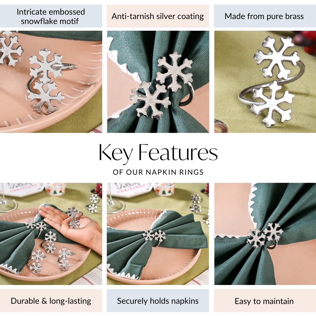 Snowflakes Pure Brass Napkin Ring Set Of 6 Silver Nestasia