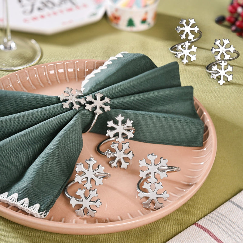 Snowflakes Pure Brass Napkin Ring Set Of 6 Silver Nestasia