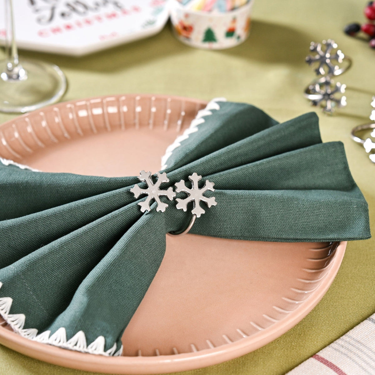 Snowflakes Pure Brass Napkin Ring Set Of 6 Silver Nestasia