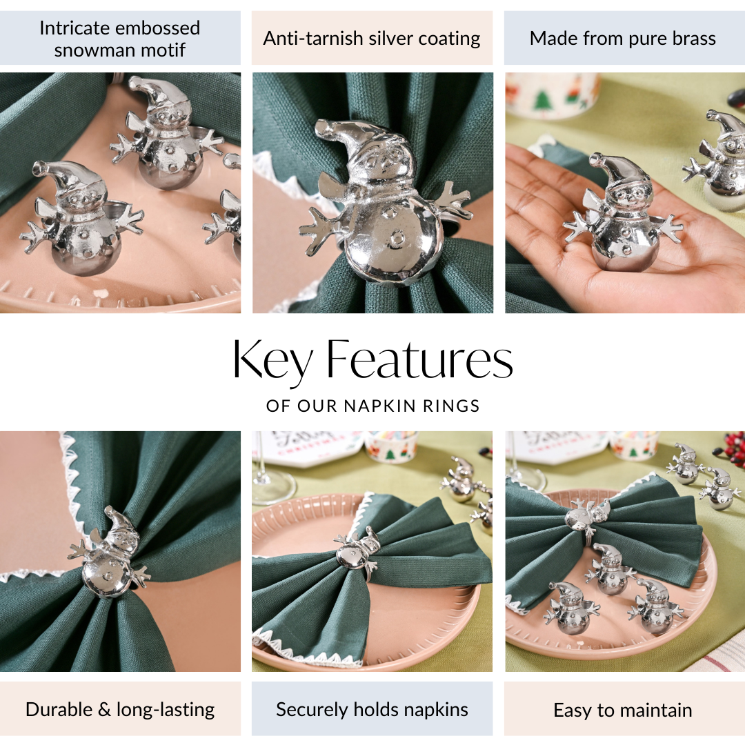 Snowman Pure Brass Napkin Ring Set Of 6 Silver Nestasia