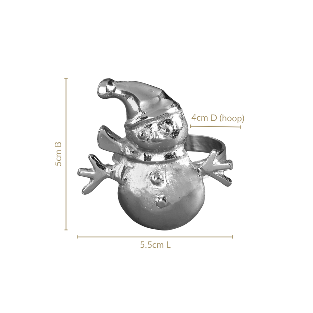 Snowman Pure Brass Napkin Ring Set Of 6 Silver Nestasia