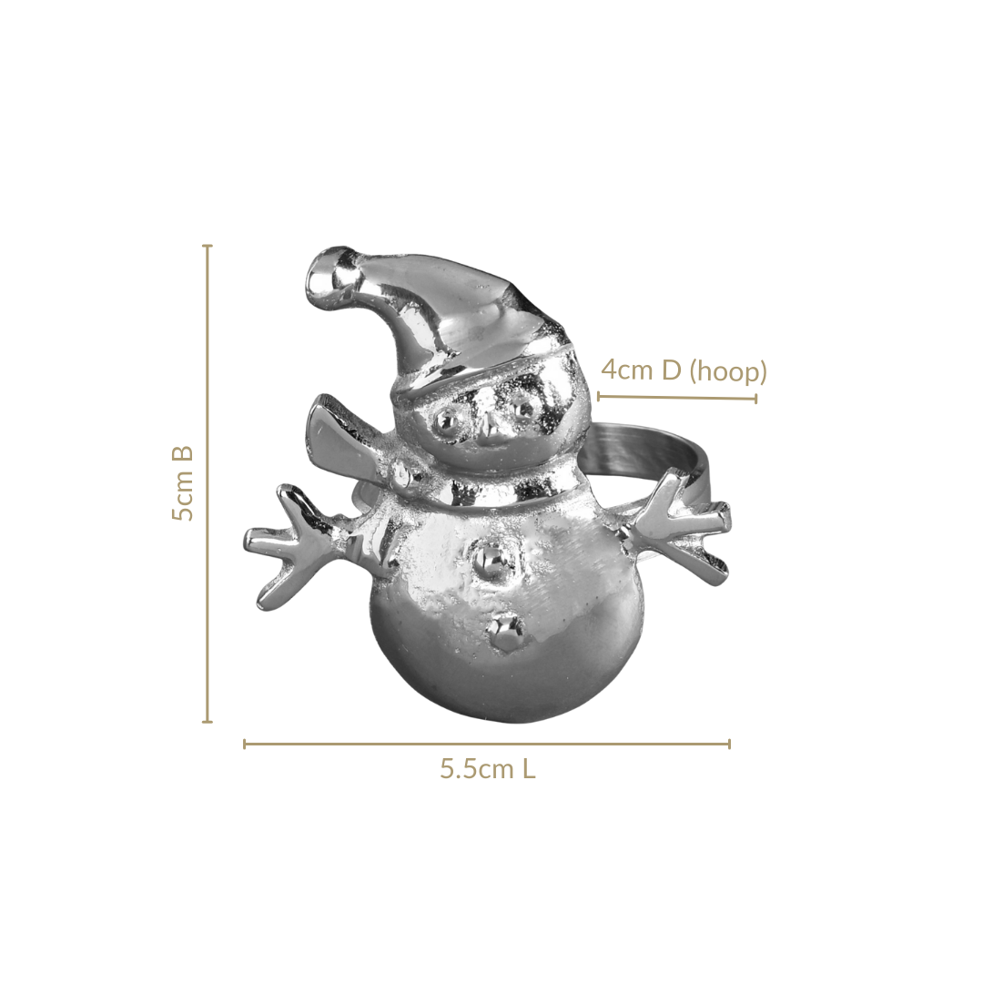 Snowman Pure Brass Napkin Ring Set Of 6 Silver Nestasia