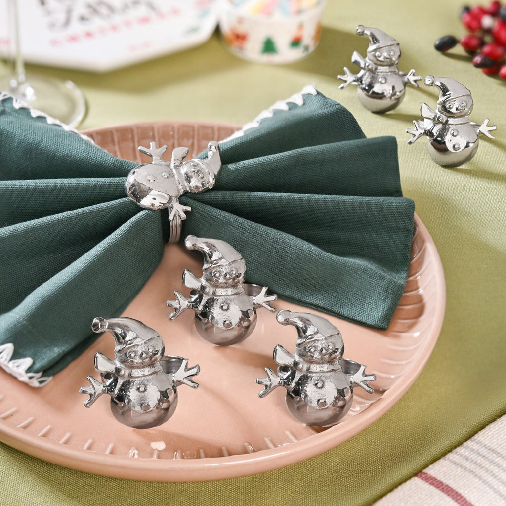 Snowman Pure Brass Napkin Ring Set Of 6 Silver Nestasia