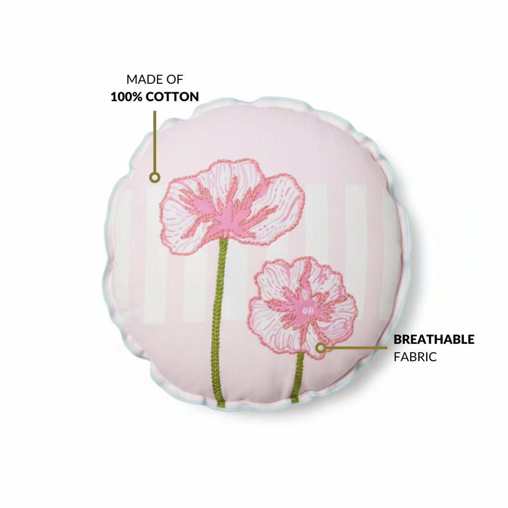 Soft Blooms Embroidered Cotton Cushion Cover 45cm Nestasia