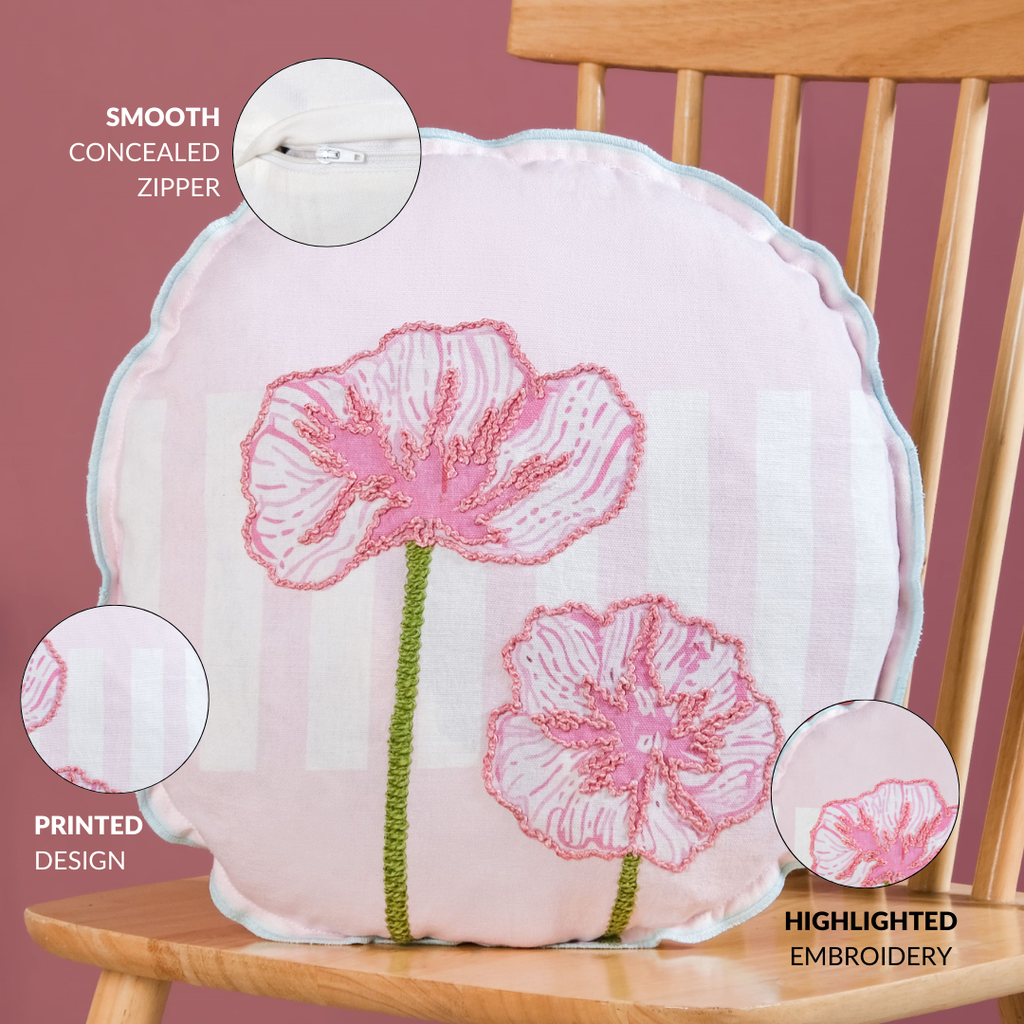 Soft Blooms Embroidered Cotton Cushion Cover 45cm Nestasia