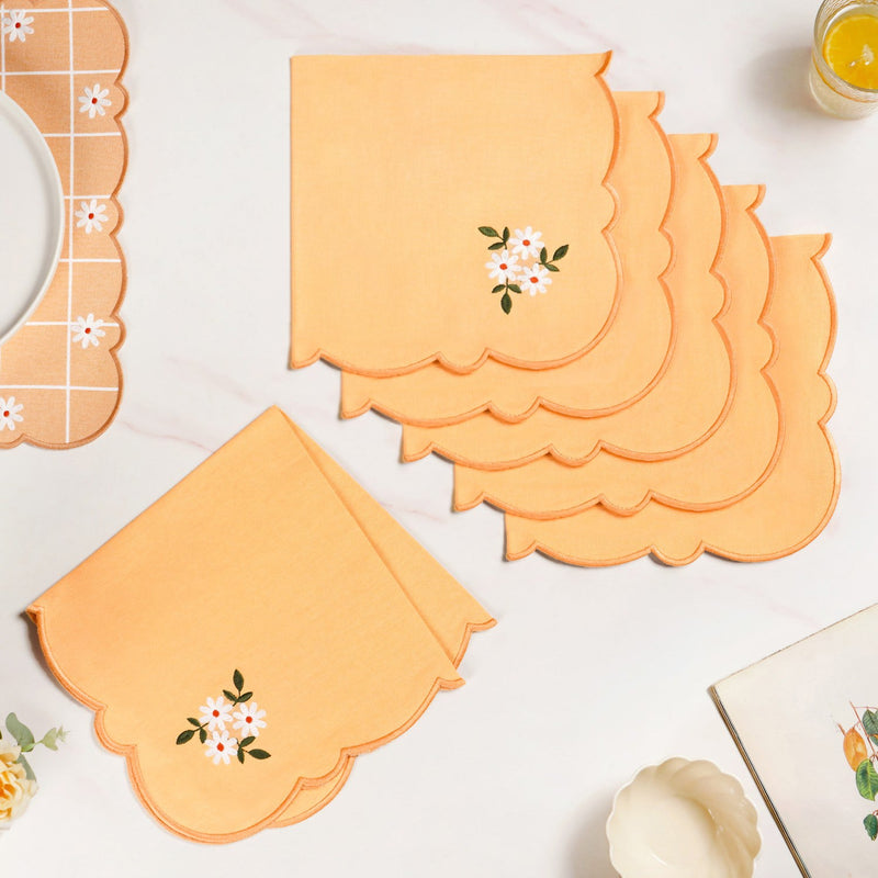 Soft Blossom Cotton Embroidered Table Napkin Set Of 6 Nestasia