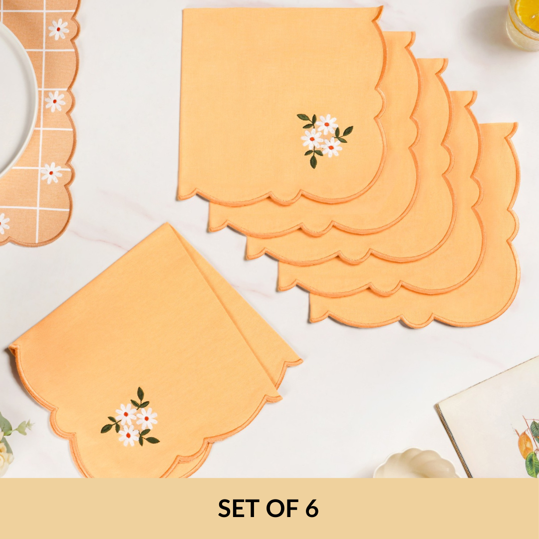 Soft Blossom Cotton Embroidered Table Napkin Set Of 6 Nestasia