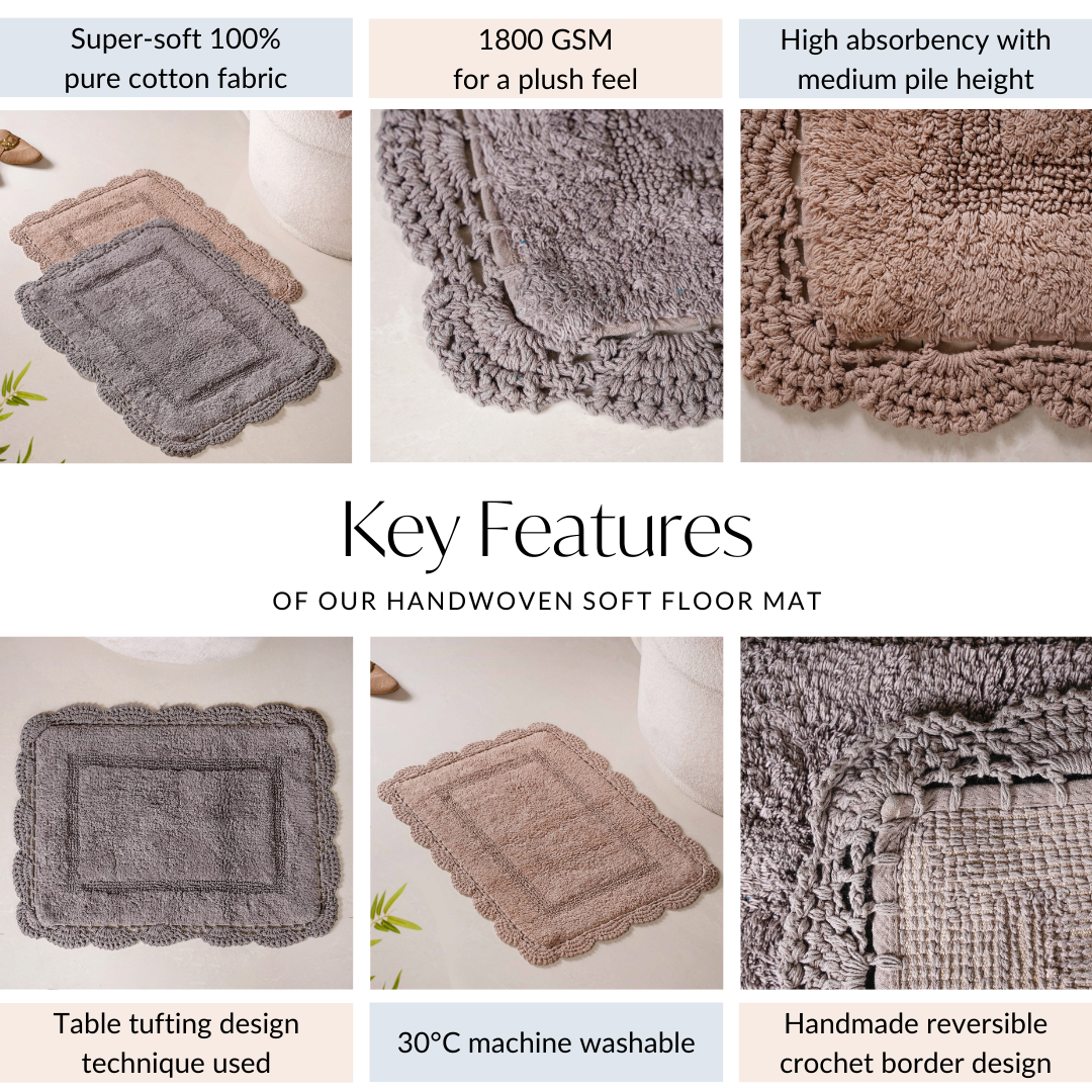 Plush Crochet Cotton Door Mats Set Of 2 29x21 Inch Nestasia