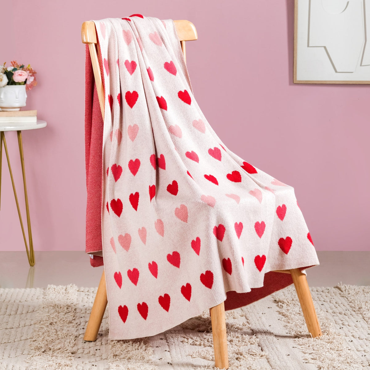 Knitted Throw Hearts Nestasia