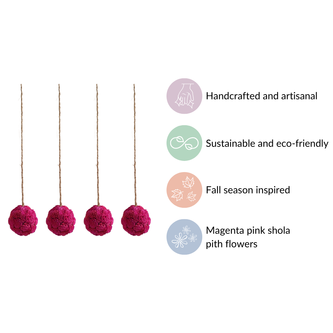 Hot Pink Flower Ball Hanging Decor Set of 4 Nestasia