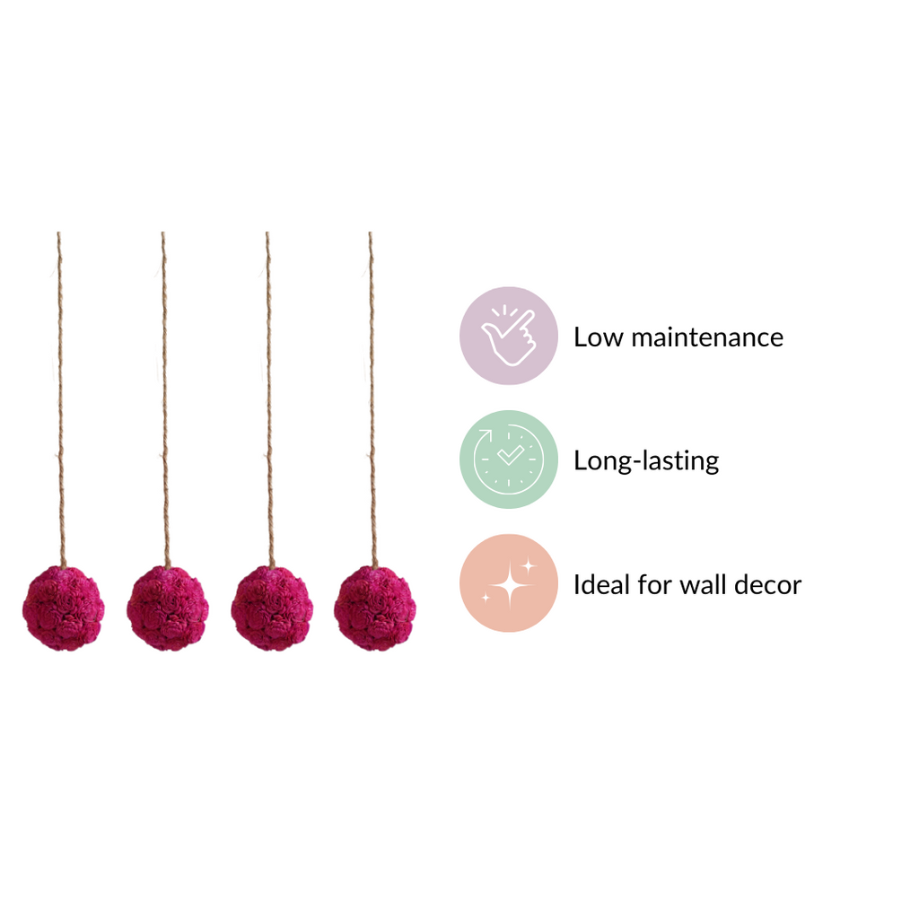 Hot Pink Flower Ball Hanging Decor Set of 4 Nestasia