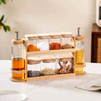 Kitchen Storage Rack With Set of 7 Spice Jars And Oil Dispensers Nestasia