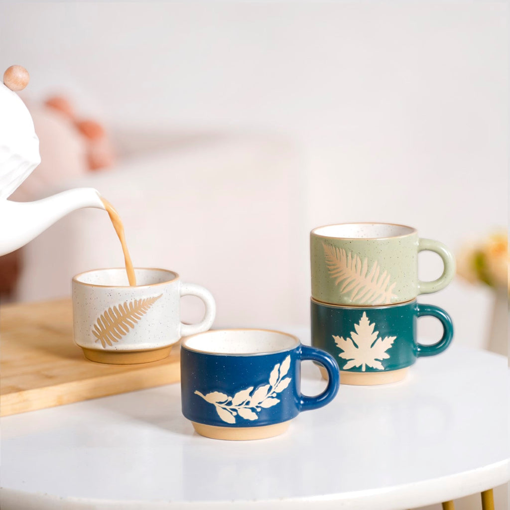 Spring Leaf Stackable Ceramic Cup Set Of 4 145ml Nestasia
