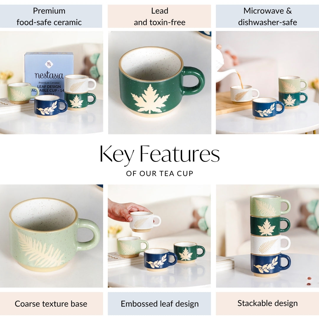 Spring Leaf Stackable Ceramic Cup Set Of 4 145ml Nestasia