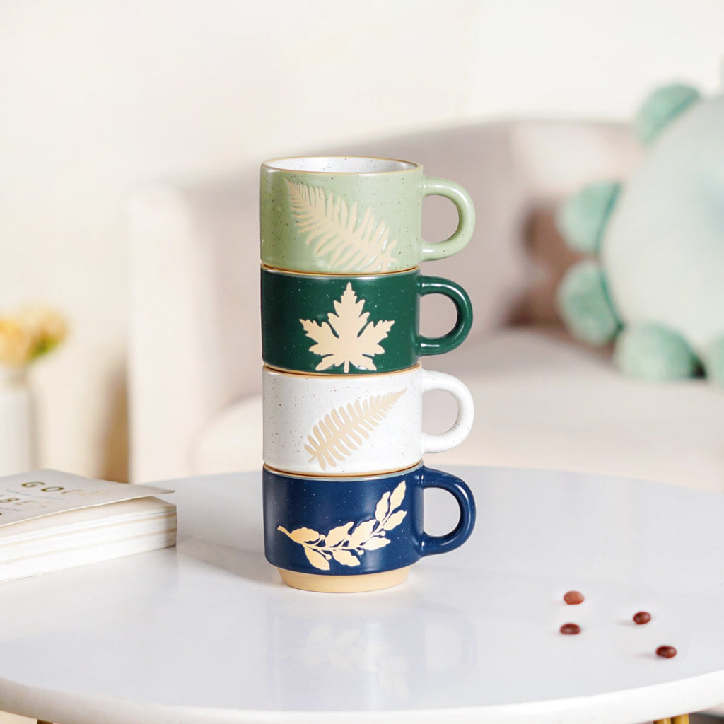 Spring Leaf Stackable Ceramic Cup Set Of 4 145ml Nestasia