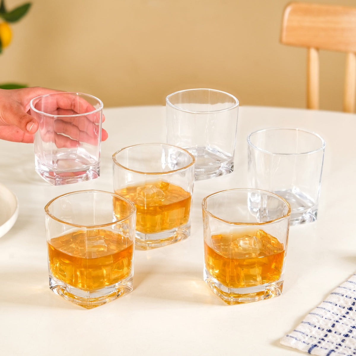 Square Base Whiskey Glass Set Of 6 250ml Nestasia