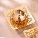 Square Jali Pure Brass Diya Set Of 2 In Gift Box Nestasia