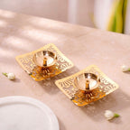 Square Jali Pure Brass Diya Set Of 2 In Gift Box Nestasia