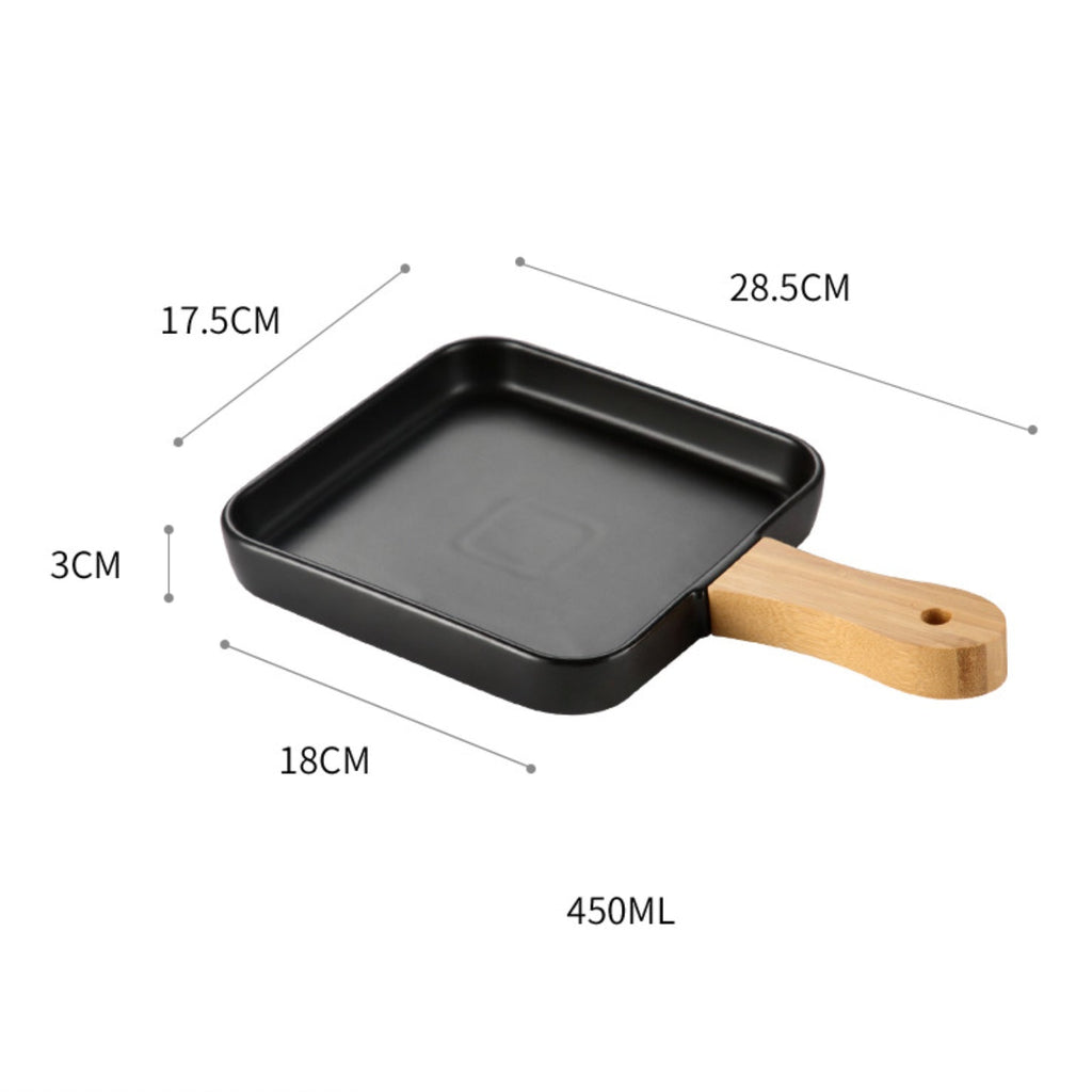 Square Plate With Wooden Handle Black Nestasia