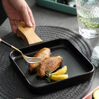 Square Plate With Wooden Handle Black Nestasia
